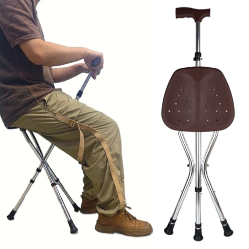 Image of Lightweight Folding Height Adjustable Cane Chair for Seniors | Supports up to 265 lbs weight, anti-slip base design, stable balance support, practical walking aid for elderly men