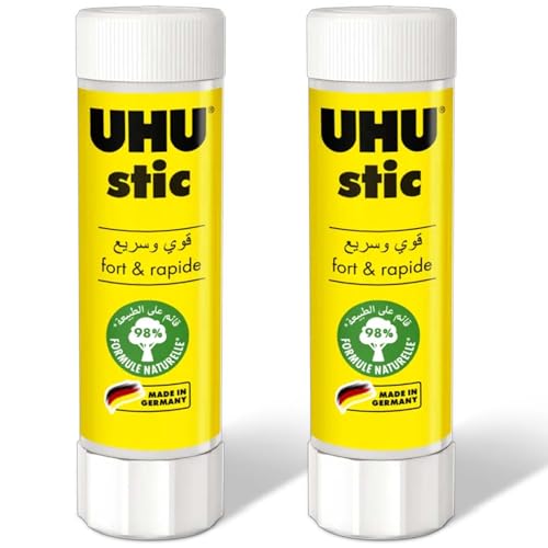 UHU Stic Glue Stick - Strong and Fast Solvent Free Adhesive - Clear Application - 40g - Pack of 2