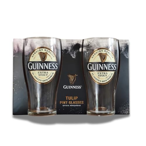 Guinness Vaso de pinta oficial extra resistente, paquete de 2 en funda