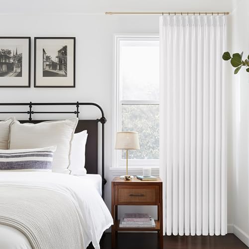 Image of Snow White Linen Curtains Pinch Pleated 84 Inches Long for Living Room | Bedroom, Pleat with Hooks Rings, Back Tab, Semi Sheer Curtains, 84 Inch Length, Light Filtering, Luxury Drape, 1 Panel