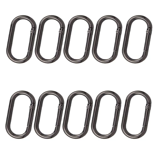XCSJ Lot de 10 mousquetons ovales - 43 mm - En alliage de zinc - Pour sac, porte-clés, bricolage (noir, ovale, 43 mm)