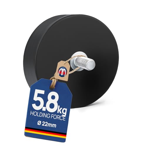 Image of Rubber Coated Neodymium Magnet Ø 22mm - Ø 88mm threaded rod, rubber jacket, Size:Ø 22mm | M4 x 6.5 | Force 5.8kg