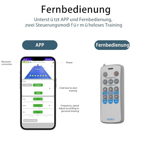 PUSUN PT-MINIPro Tragbare Tennisballmaschine - Leichte Indoor-Tennismaschine mit APP-Steuerung, 65-Ball-Kapazität, Tennistrainer für Schulen (3-5h Akku) (Schwarz)