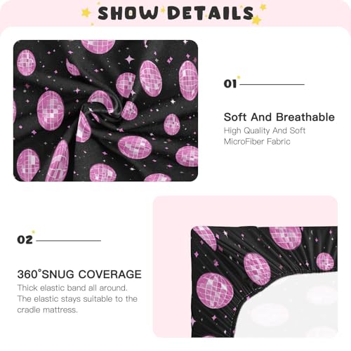 Image of Baby Crib Sheet Pink Groovy Disco Ball Crib Mattress for Boys and Girls Playard Sheet Soft Breathable Fitted Baby Mattress Cover 52x28in