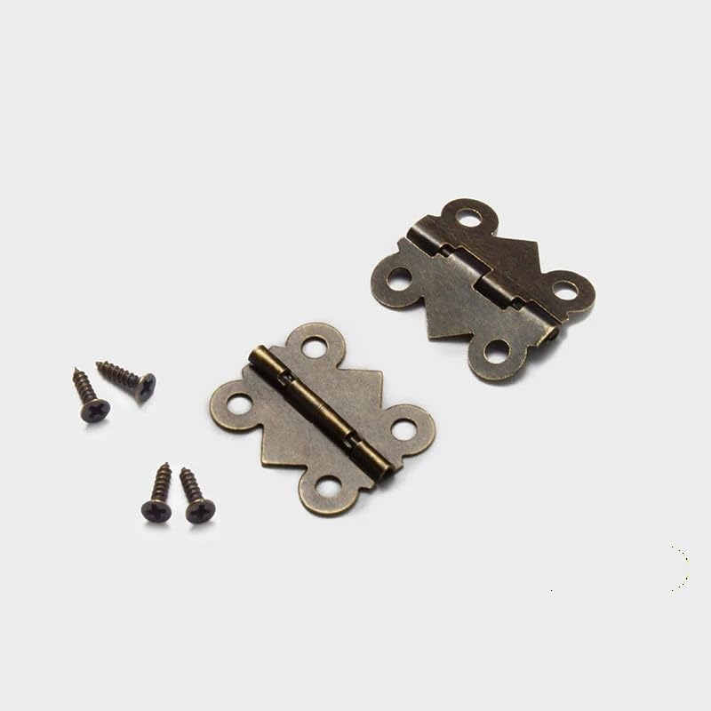 100PCS Mini Hinges with 400pcs Screws M2x8 Antique Bronze Vintage Wooden Jewelry Box Butterfly Iron Hinge 24x21mm