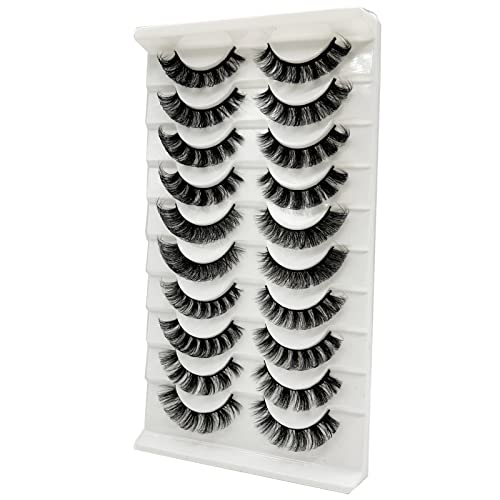 TIKILEY D Curl Strip Lashes That Look Like Extensions, Fluffy 3D Faux Mink False Eyelashes Naturl Look Russian Strip Lashes D Curl Cat Eye Lashes Pack