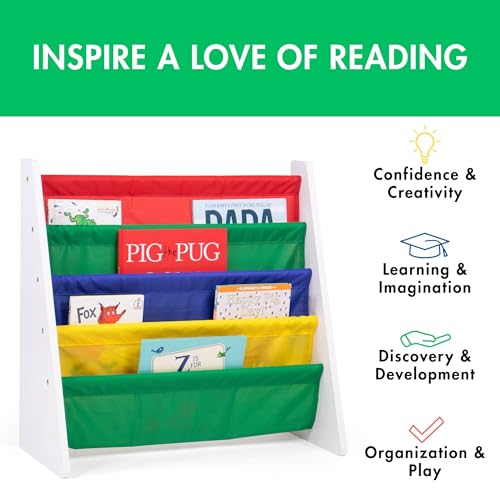 Image of Humble Crew Children's Bookcase Storage Rack with 4 Tiers, Children's Bookrack, Bookshelf, White /Primary