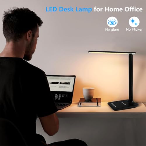 Image of ELEPHANTBOAT LED Desk Lamp Study Lamp 5-Color Dimmable LED Desk Lamp with Dual Power Output Ports, Folding Bar Light, Touch Button Control