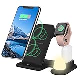 Aqonsie 4 in 1 Wireless Charger Station with Night Light and a USB Port Special for Apple Watch Qi Fast Wireless Charging Stand Dock for AirPods/iPhone/Samsung/Huawei/LG/Sony/Christmas/New Year Gifts