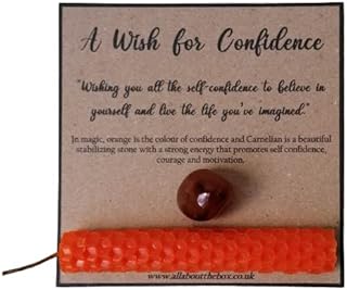 Candle Wish For Confidence - 1x Natural Orange Hand Rolled Beeswax Candle and Carnelian Crystal | Spell Candles | Wish Candles | Beeswax Candle | Carnelian Tumblestone