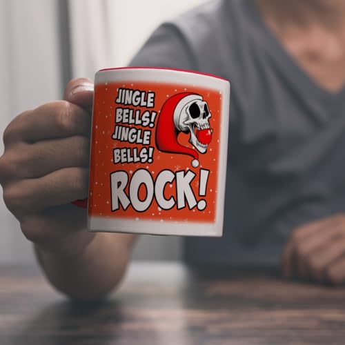 speecheese Jingle Bells Rock Weihnachten Kaffeebecher Rot mit Totenkopf