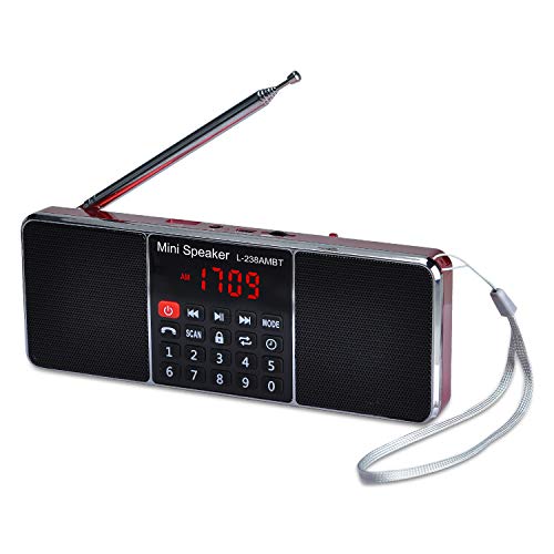 COVVY Portable Bluetooth FM/AM MP3 radio Speaker, Support USB Disk/TF Card, Long Antenna, Stereo Sound, Hands-free Call, Sleep Timer Function (Red)