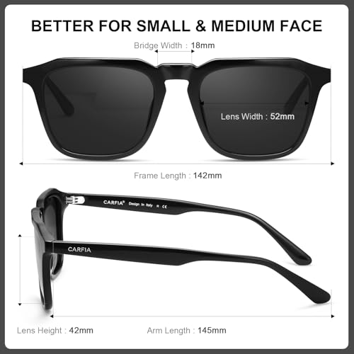 Image of CARFIA Retro Sunglasses for Men Polarized UV400 Protection, Hand-crafted Acetate, 60s Style Square Cool Sun Glasses