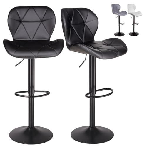 SELECTSHOP Set De 2 Bancos De Cocina Mostrador Barra Silla Taburete Comedor Respaldo Alto Altura Regulable y Función Giratoria 360° (Negro)