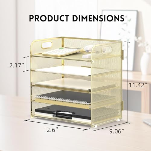 image for Supeasy 5 Trays Paper Organizer Letter Tray with Handle-Mesh Desk File