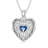 MEIDERBO Heart Locket Necklace for Women 925 Sterling Silver September Birthstone Crystal Picture Locket Pendant Jewelry Gifts for Women