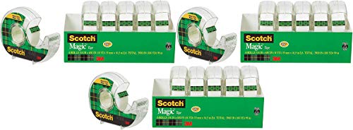 Scotch Brand Magic Tape, 6 Dispensered Rolls, Writeable, Invisible, The Original, Engineered for Repairing, Great for Gift Wrapping, 3/4 x 650 Inches (6122) Pack of 3