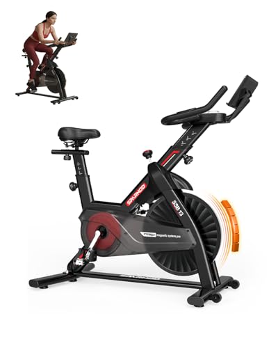 Image of Sparnod Fitness SSB-13 Spinning Bike for Home Use - Pro Magnetic Resistance System,15kg Flywheel, LCD Monitor with Pulse, 4-Way Adjustable Seat, Heavy Duty Steel Flywheel, Max weight 150kg