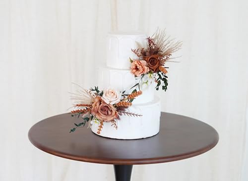 Cake Topper de flores secas terracota y naranja para boda miniatura 5