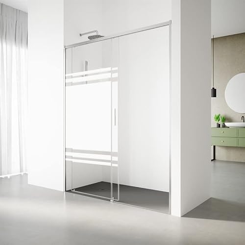 Mampara de ducha frontal corredera-135-138 cm - Perfil Plata Alto Brillo - Vidrio templado 6 mm Decorado - Antical Cover