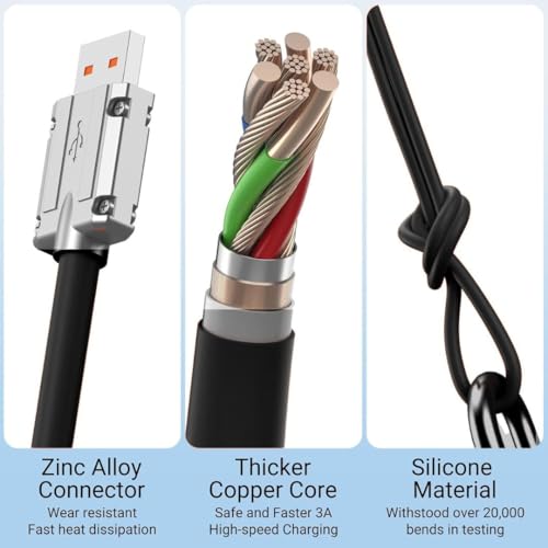 Image of KUZOOM Multi Charging Cable, 3 in 1 Charger Cord, 120W USB-C Fast Charge, 3.3ft Universal Charging Cable with iOS /Type-C /Micro USB for Phones, iPad, MacBook - Black