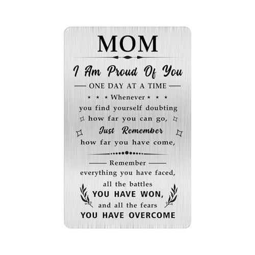 Alotozo Sobriety Gift for Mom - Stainless Steel AA Recovery Gifts, Soberversary Birthday Card for Mom - Inspirational Token for Women’s Sobriety Journey (Credit Card Size)