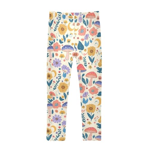 Wusikd Colorful Mushrooms Girls' Leggings Toddler Doodles Flowers Moons Kids Yoga Pants Dance Active Tights 4T