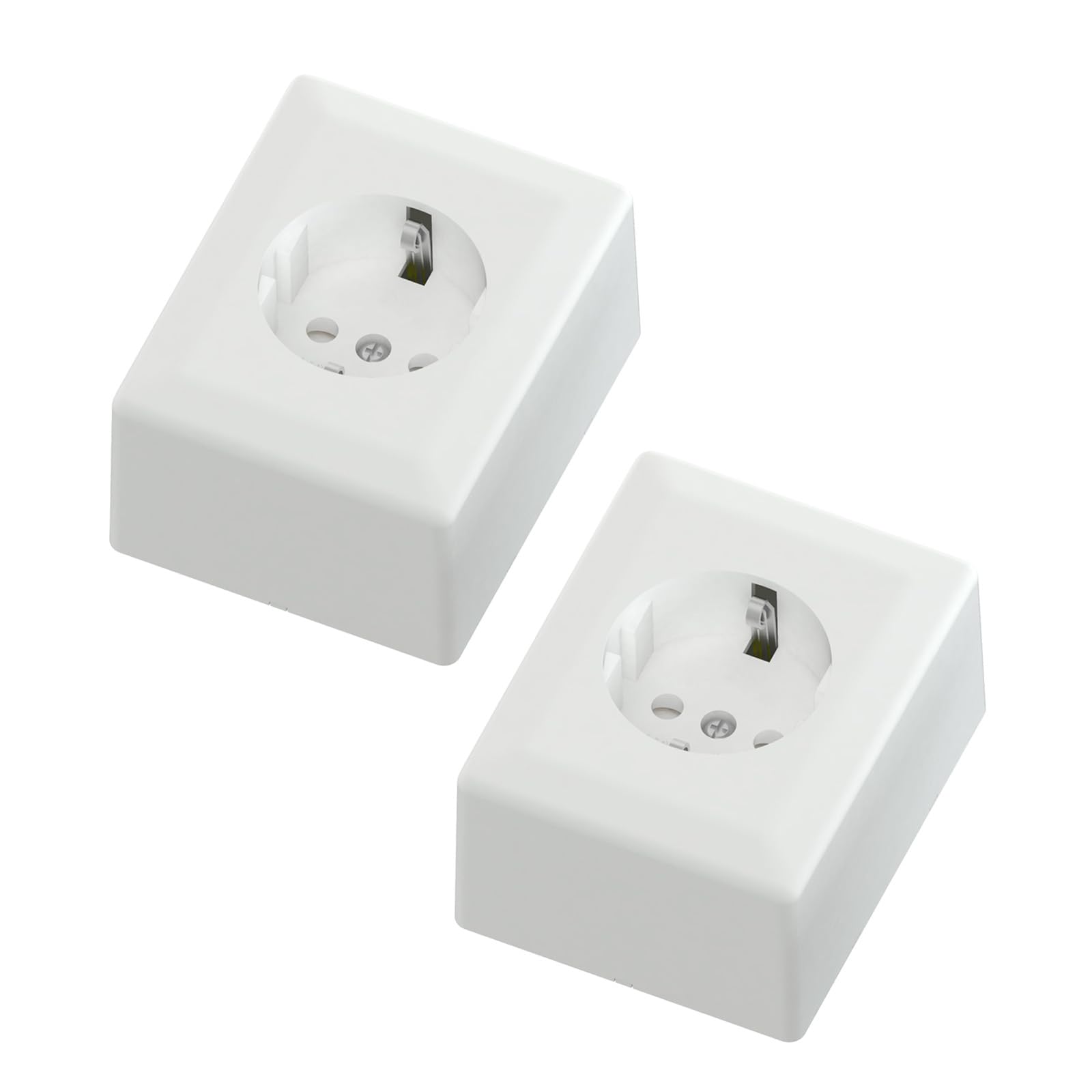 Temolink Euro Classic 1 Fach Steckdose 2 Stück, 1 Schuko Aufputz Wandsteckdose, 250V 16A, 80 x 65 mm Steckdosen, Weiß