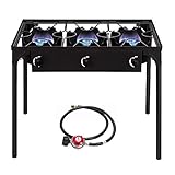 Bonnlo 3 Burner Outdoor Portable Propane Stove Gas Cooker, Heavy Duty Iron Cast Patio Burner with Detachable Stand Legs for Camp Cooking (3-Burner 225,000-BTU)