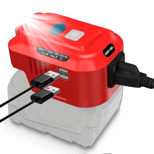 TPDL Power Inverter Generator for Milwaukee M18 18 Volt 150 Watt Lithium Ion, DC to 120V AC Powered Dual USB Charger Adapter with LED Light Compact Inverter with Milwaukee Portable Power Source
