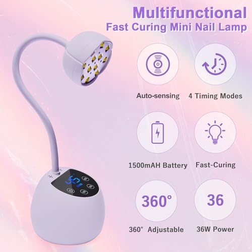 Image of CGBE UV LED Nail Lamp, 36W Mini Cordless Flash Cure Nail Lamp for Gel Nails