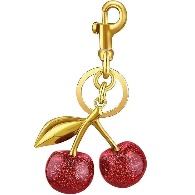 Image of Stewit Metal Glitter Cherry Bag Charm, Sparkling Fruit Keychain for Handbags and Backpacks, Aesthetic Key Ring Accessory for Women and Girls, Red (Cherry Keychain)