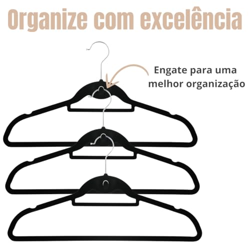 Kit 20 Cabide Veludo Preto Premium Adulto Atacado Camisa Calça Roupa