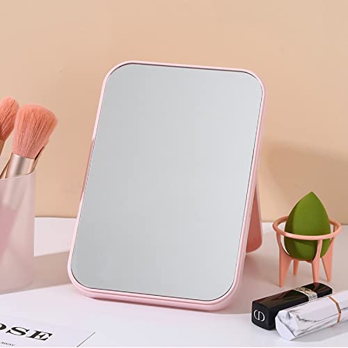 Image of Hand Mirror | Glass Rectangle Cosmetic Standing Mirror for Makeup, Portable for Travel, Camping, Home (Pink - Pack of 2, Rectangular, Floor Mount, Framed)