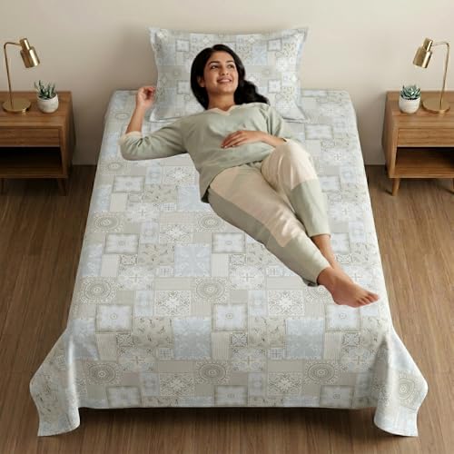 Image of Mafatlal 186 TC Metro Cotton Single Bedsheet | 90 x 60 Inch|Soft, Breathable & Lightweight | with Matching Pillow Cover| Blue Walnut