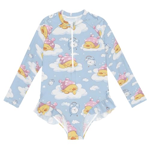 ALAZA Toddler Swimsuit Girl Bathing Suit Swimwear Rash Guard Duck Sleeping Long Sleeve 3T