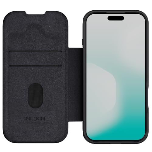 Image of Nilkin Wallet Flip Case for iPhone 17 Pro with Card Slot and Camera Slider, PU Leather Case Cover, All-Around Protection (Black, iPhone 17Pro)