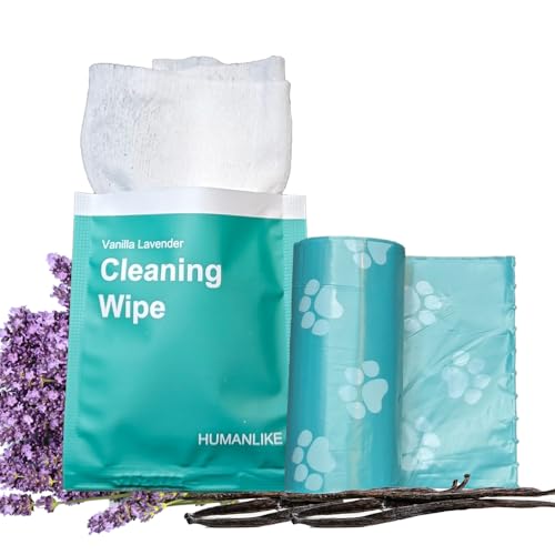 Vanilla Lavender Scent 180 Dog Poop Bags Rolls (12 rolls) & 25 Individual Pet Wipes - 2 in 1 Calming Cleaning Kit for Pet Owners, Cat Litter, Dog Leash, Pet Supplies, Puppy Pads.