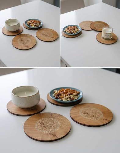 Image of Premium Round Shape Trivet - Heat Resistant Bamboo Pot Holder | Non-Slip Wooden Table Mat & Coaster for Dining, Kitchen & Table | 20cm Set of 4