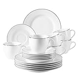 MÄSER 931530 Professional Dining Kaffeeservice für 6 Personen in Weiß mit Silberrand, 18-teiliges Kaffeegeschirr Set, Porzellan