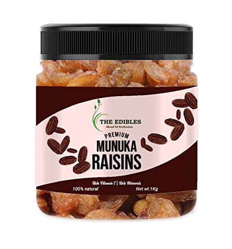 Image of THE EDIBLES Afghani Large Munakka /Raisins Grade - King Size 1 Kg [Jar Pack] | Munakka Dry Fruits | Munakka Raisins