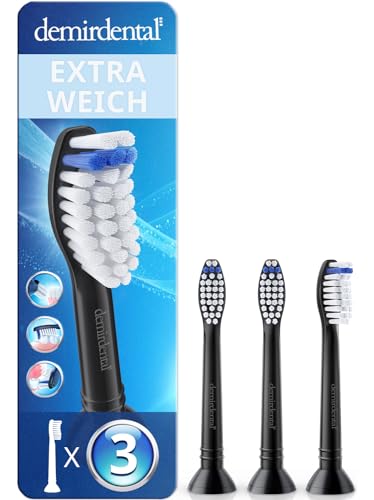 3er demirdental Aufsätze Extra Soft passend für Philips Sonicare Ersatzbürsten, extra Weiche Borsten für sehr empfindliche Zähne, Schwarz, entspricht HX6053eb HX6054eb