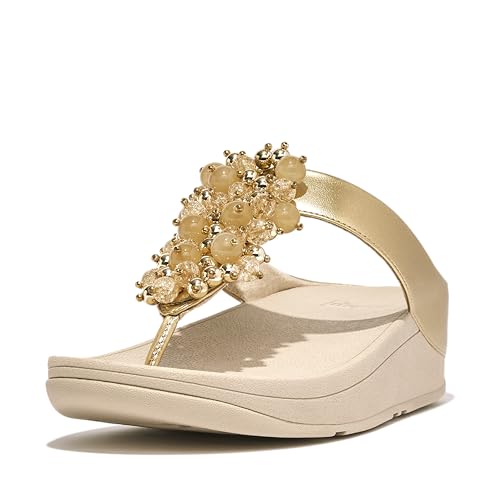FitFlop Women's Fino Bauble-Bead Toe-Post Sandals Wedge, Platino, 9