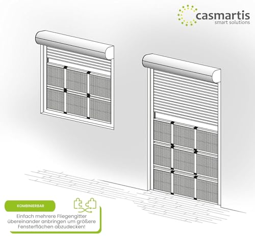 Insektenschutz Schiebefenster Alu Teleskop Fliegengitter für Fenster & Türen mit Rollladen, 100% vormontiert, zum Klemmen ohne Bohren - 50 x 75-142 cm, weiß