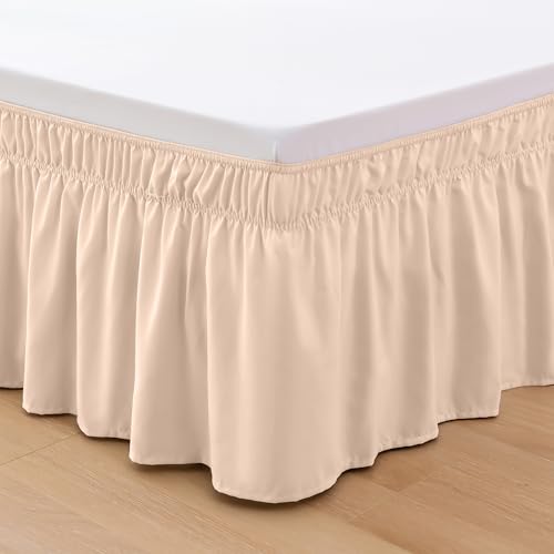 Elegant Comfort Luxurious Wrap Around Elastic Solid Ruffled Bed Skirt, with 16 Inch Tailored Drop - Easy Fit, Premium Quality Wrinkle and Fade Resistant - King/Queen, Ivory - image 6