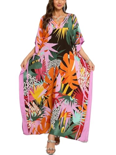 Image of KECVOT Kaftan Dresses for Women V-Neck Print Swimsuit Cover Up Plus Size Beach Caftan Lounge Dress
