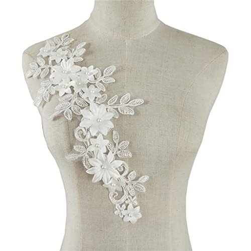 JEEIJ Huabian Broderies De Lacets en Dentelle De Perles De Fleur, Faite À La Main DIY Appliques Robe Robe Headwear Bride Vêtements Accessoires, 1 PCS (Color : S)