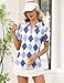 LOMON Womens Collared Golf Shirt Quick Dry Summer 1/4 Zipper Short Sleeve 2026 Fashion Casual Floral Polo Shirt (Blue and Purple Plaid L)
