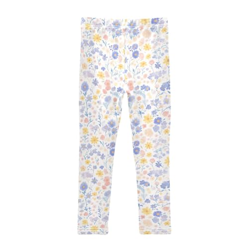 Paisley Watercolor Floral Pattern Tile Flowers Kids Girl's Cotton Leggings Soft High Waisted Sweatpants Exercise2