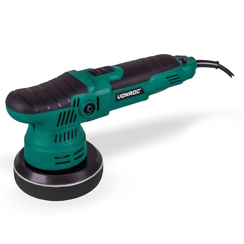 VONROC Polisseuse double action 650 W - Comprend 1 tampon polissage et plaque support 125 mm pour voiture et bateau - Technologie de refroidissement, utilisation polyvalente